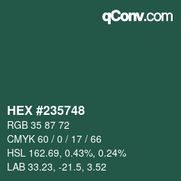 カラーコード: HEX #235748 | qconv.com