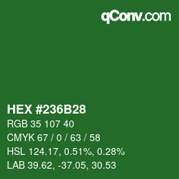 Farbcode: HEX #236B28 | qconv.com