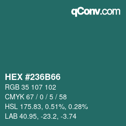 颜色代码: HEX #236B66 | qconv.com