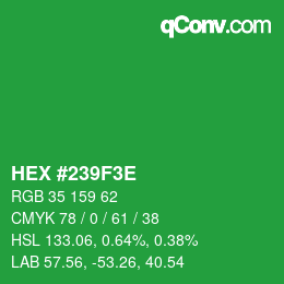 Color code: HEX #239F3E | qconv.com