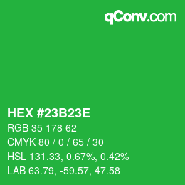 Color code: HEX #23B23E | qconv.com