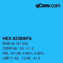 Code couleur: HEX #23BBFA | qconv.com