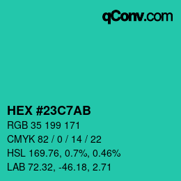 Color code: HEX #23C7AB | qconv.com