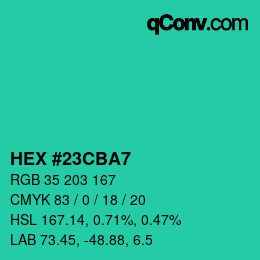 Color code: HEX #23CBA7 | qconv.com