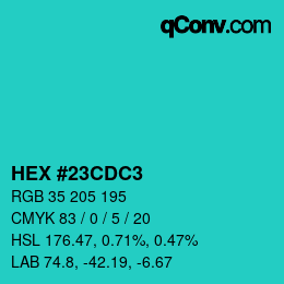 Color code: HEX #23CDC3 | qconv.com