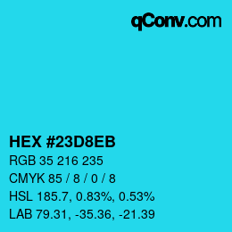 カラーコード: HEX #23D8EB | qconv.com