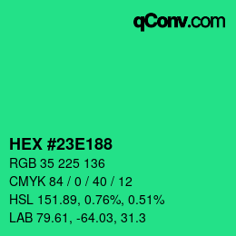 カラーコード: HEX #23E188 | qconv.com