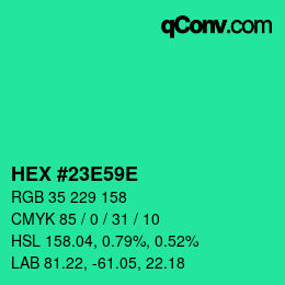 Color code: HEX #23E59E | qconv.com