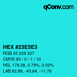 カラーコード: HEX #23E5E3 | qconv.com