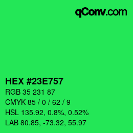 颜色代码: HEX #23E757 | qconv.com