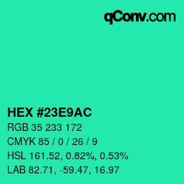 Color code: HEX #23E9AC | qconv.com