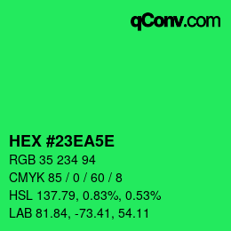Farbcode: HEX #23EA5E | qconv.com