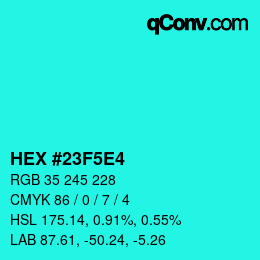 Color code: HEX #23F5E4 | qconv.com