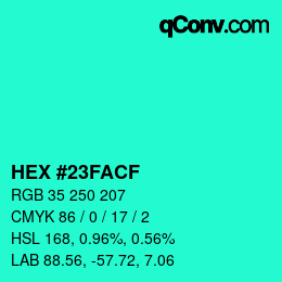 Color code: HEX #23FACF | qconv.com