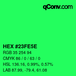Farbcode: HEX #23FE5E | qconv.com