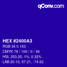 颜色代码: HEX #2400A3 | qconv.com