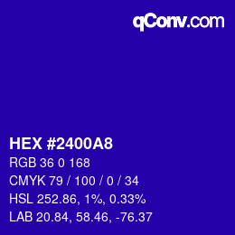 颜色代码: HEX #2400A8 | qconv.com