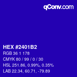 颜色代码: HEX #2401B2 | qconv.com