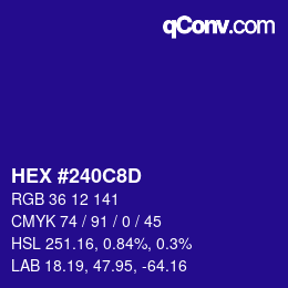 颜色代码: HEX #240C8D | qconv.com