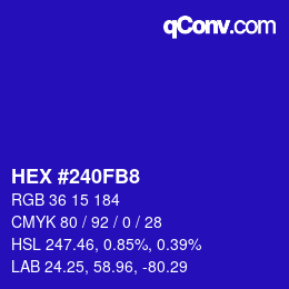 颜色代码: HEX #240FB8 | qconv.com
