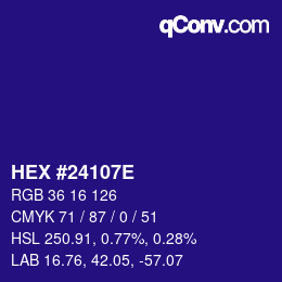 Farbcode: HEX #24107E | qconv.com