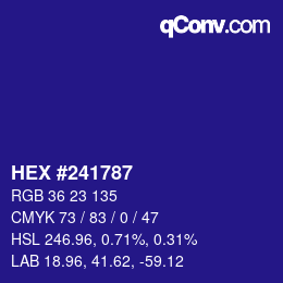 颜色代码: HEX #241787 | qconv.com