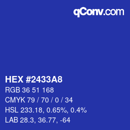 颜色代码: HEX #2433A8 | qconv.com
