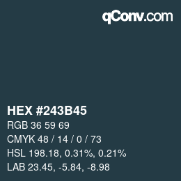 Code couleur: HEX #243B45 | qconv.com