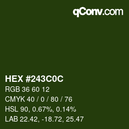颜色代码: HEX #243C0C | qconv.com