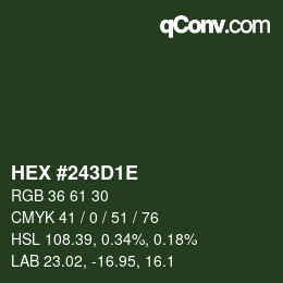 Color code: HEX #243D1E | qconv.com