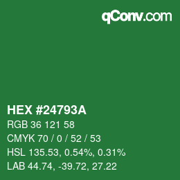 カラーコード: HEX #24793A | qconv.com