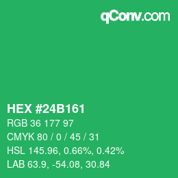 カラーコード: HEX #24B161 | qconv.com