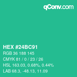 カラーコード: HEX #24BC91 | qconv.com
