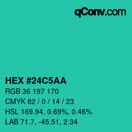 Color code: HEX #24C5AA | qconv.com