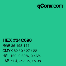 カラーコード: HEX #24C690 | qconv.com