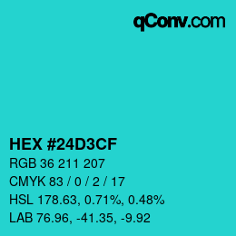 颜色代码: HEX #24D3CF | qconv.com
