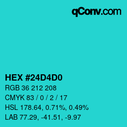 カラーコード: HEX #24D4D0 | qconv.com