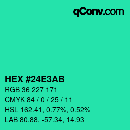 Color code: HEX #24E3AB | qconv.com