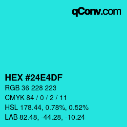 Color code: HEX #24E4DF | qconv.com