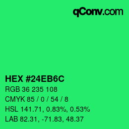 Color code: HEX #24EB6C | qconv.com