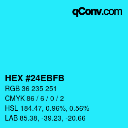 Color code: HEX #24EBFB | qconv.com