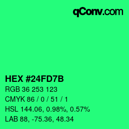 Color code: HEX #24FD7B | qconv.com