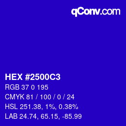 カラーコード: HEX #2500C3 | qconv.com