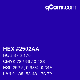Color code: HEX #2502AA | qconv.com