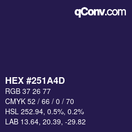 Farbcode: HEX #251A4D | qconv.com