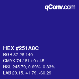 Color code: HEX #251A8C | qconv.com