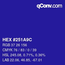 Color code: HEX #251A9C | qconv.com