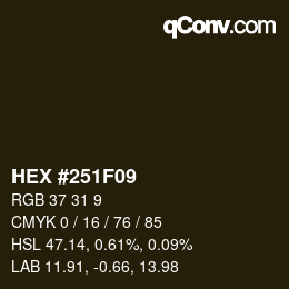 Farbcode: HEX #251F09 | qconv.com