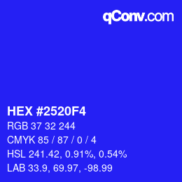 颜色代码: HEX #2520F4 | qconv.com