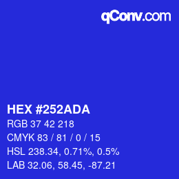 颜色代码: HEX #252ADA | qconv.com